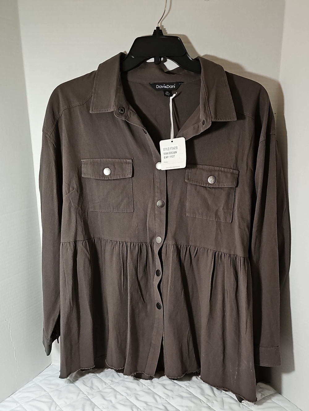 DAVI & DANI Chocolate Brown Peplum Button-Front Jacket